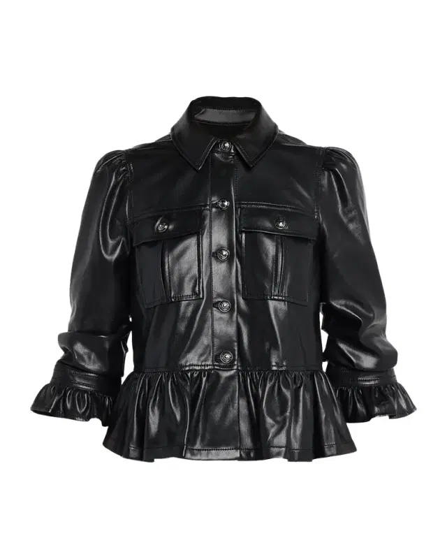 Cinq à Sept Delanie Ruffled Vegan Leather Jacket