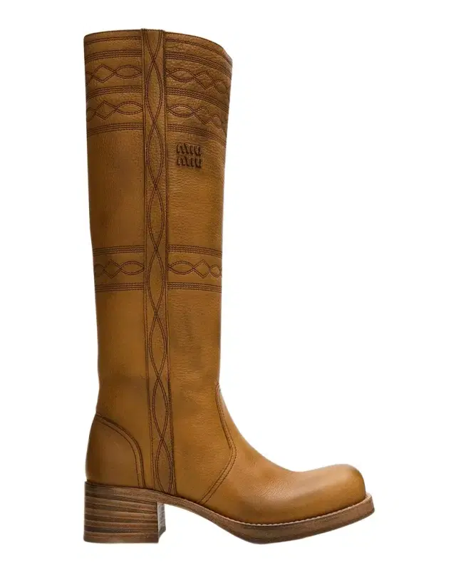 Miu Miu 50mm Western Leather Knee-High Boots