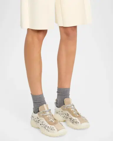 Miu Miu Embellished Suede and Canvas Low-Top Sneakers | Thumbnail 2
