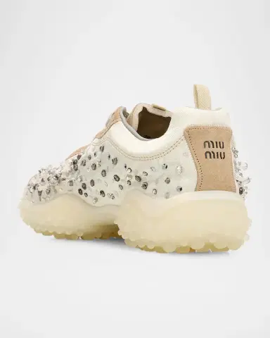 Miu Miu Embellished Suede and Canvas Low-Top Sneakers | Thumbnail 4