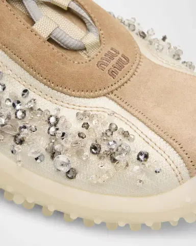 Miu Miu Embellished Suede and Canvas Low-Top Sneakers | Thumbnail 5