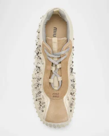 Miu Miu Embellished Suede and Canvas Low-Top Sneakers | Thumbnail 6