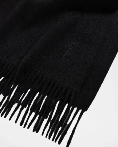 Saint Laurent Men's YSL Cashmere Embroidered-Cassandre Scarf | Thumbnail 2 Saint Laurent Men's YSL Cashmere Embroidered-Cassandre Scarf | Thumbnail 2