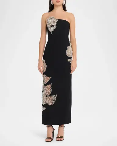 Oscar de la Renta Strapless Crystal Floral Inset Column Gown | Thumbnail 2