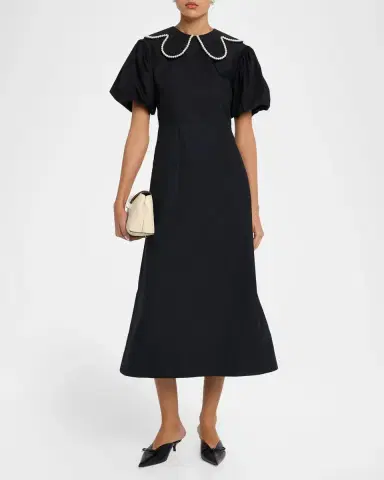 Simone Rocha Pearly-Beaded Collar Puff-Sleeve Midi Dress | Thumbnail 2 Simone Rocha Pearly-Beaded Collar Puff-Sleeve Midi Dress | Thumbnail 2
