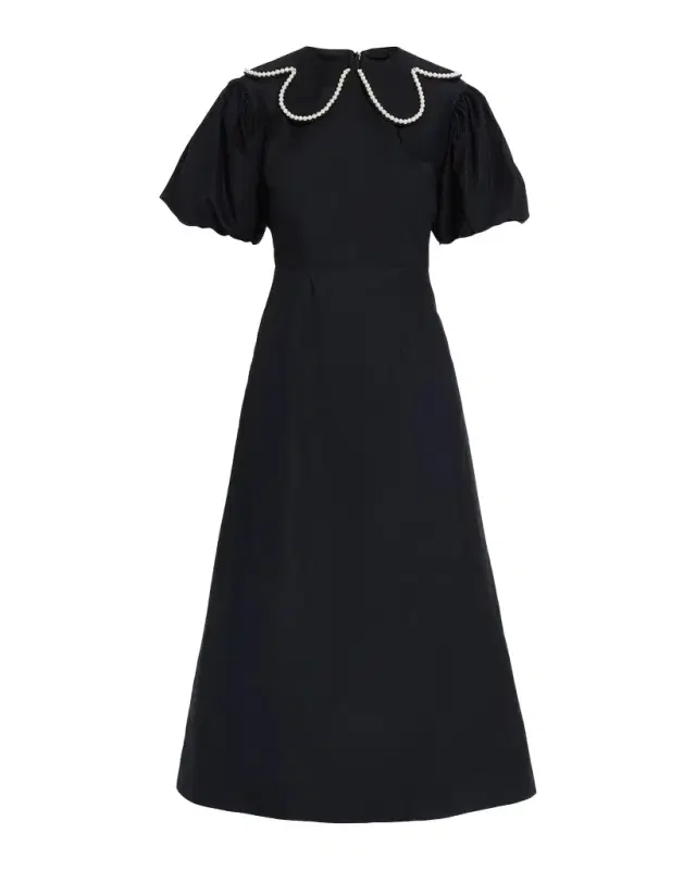 Simone Rocha Pearly-Beaded Collar Puff-Sleeve Midi Dress