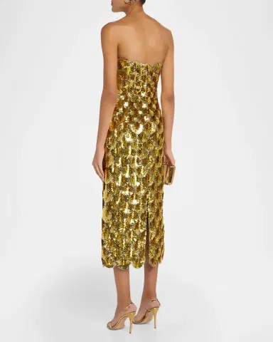 Oscar de la Renta Strapless Scallop Sequined Midi Cocktail Dress | Thumbnail 3 Oscar de la Renta Strapless Scallop Sequined Midi Cocktail Dress | Thumbnail 3