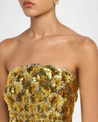 Oscar de la Renta Strapless Scallop Sequined Midi Cocktail Dress | Thumbnail 5 Oscar de la Renta Strapless Scallop Sequined Midi Cocktail Dress | Thumbnail 5