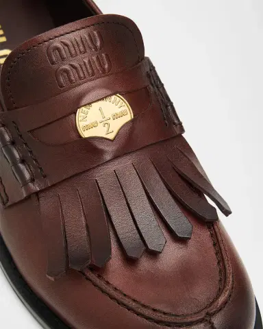 Miu Miu Fringed Leather Penny Loafers | Thumbnail 5