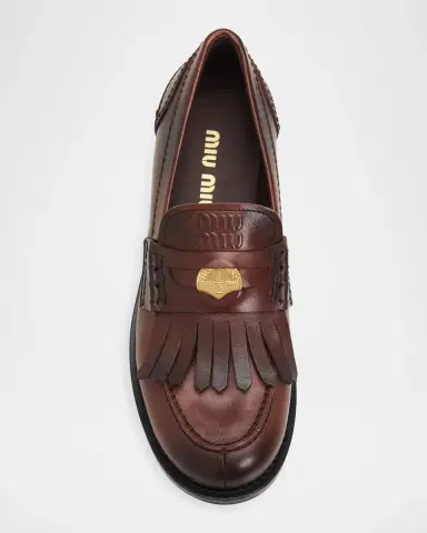 Miu Miu Fringed Leather Penny Loafers | Thumbnail 6