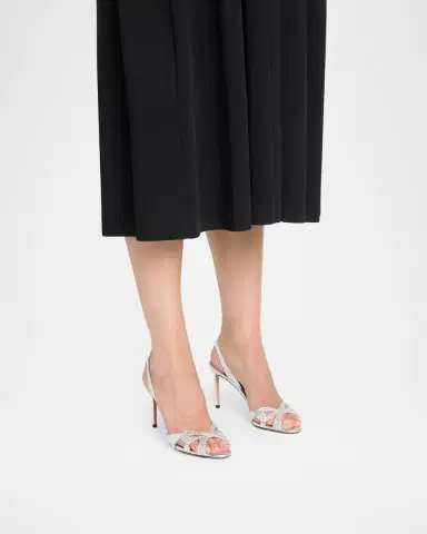 Aquazzura 85mm Metallic Leather Crystal Ribbon Kiss Slingback Sandals | Thumbnail 2