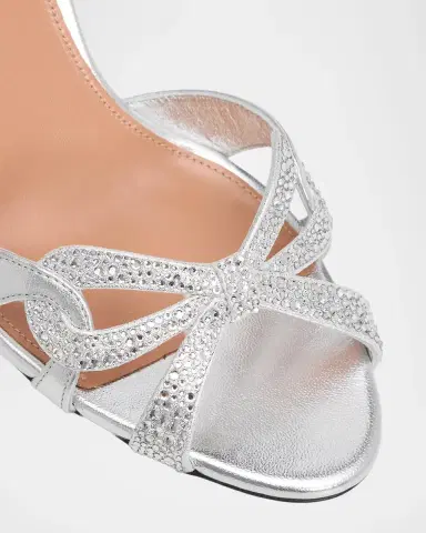 Aquazzura 85mm Metallic Leather Crystal Ribbon Kiss Slingback Sandals | Thumbnail 5