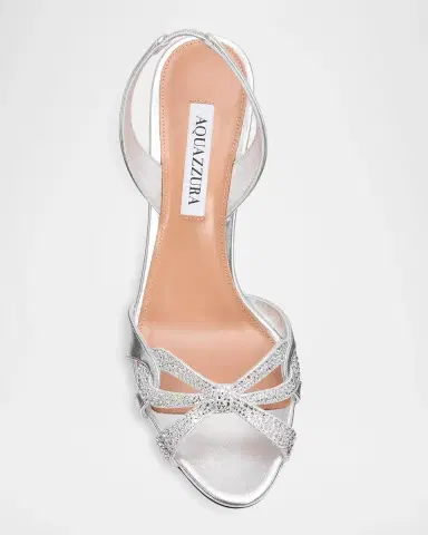 Aquazzura 85mm Metallic Leather Crystal Ribbon Kiss Slingback Sandals | Thumbnail 6