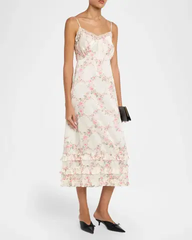 Simone Rocha Floral Satin Tiered Ruffle Midi Slip Dress | Thumbnail 4 Simone Rocha Floral Satin Tiered Ruffle Midi Slip Dress | Thumbnail 4