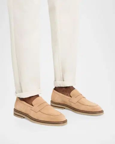 Brunello Cucinelli Men's Suede Penny Loafers | Thumbnail 2