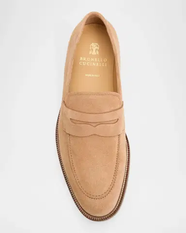Brunello Cucinelli Men's Suede Penny Loafers | Thumbnail 6