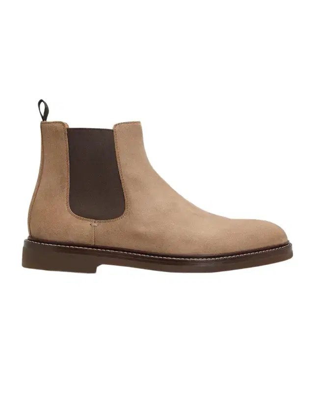 Brunello Cucinelli Men's Suede Rubber-Sole Chelsea Boots