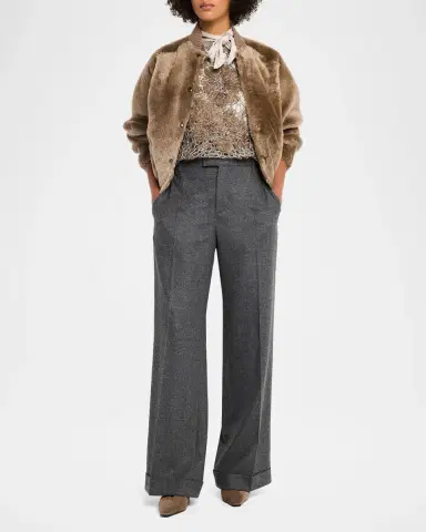 Brunello Cucinelli Velour Lamb Shearling Bomber Jacket | Thumbnail 2