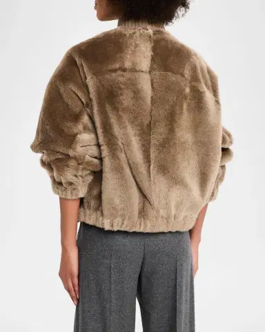 Brunello Cucinelli Velour Lamb Shearling Bomber Jacket | Thumbnail 3