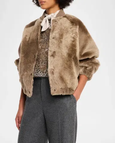 Brunello Cucinelli Velour Lamb Shearling Bomber Jacket | Thumbnail 4
