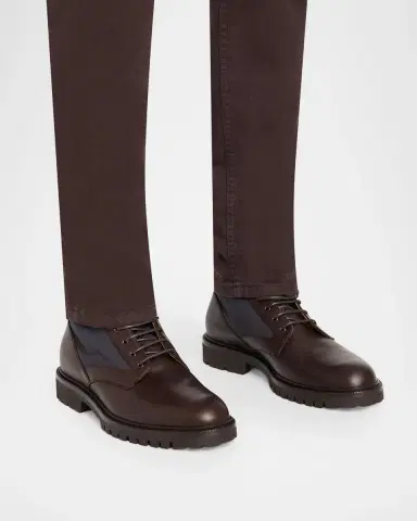 Brunello Cucinelli Men's Leather and Textile Lace-Up Boots | Thumbnail 2 Brunello Cucinelli Men's Leather and Textile Lace-Up Boots | Thumbnail 2