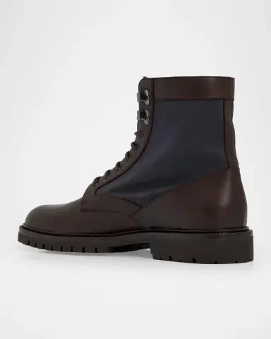 Brunello Cucinelli Men's Leather and Textile Lace-Up Boots | Thumbnail 4 Brunello Cucinelli Men's Leather and Textile Lace-Up Boots | Thumbnail 4