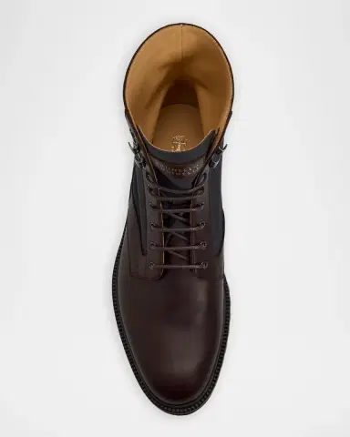 Brunello Cucinelli Men's Leather and Textile Lace-Up Boots | Thumbnail 6 Brunello Cucinelli Men's Leather and Textile Lace-Up Boots | Thumbnail 6