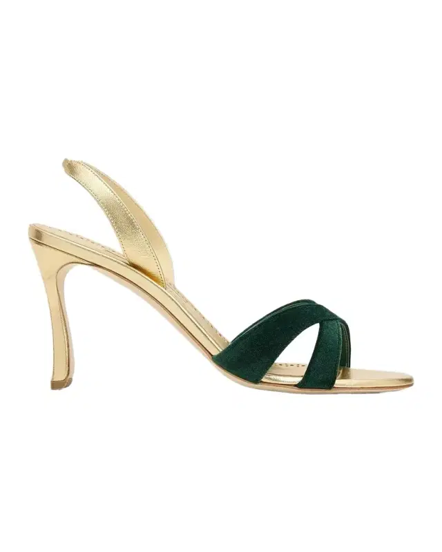 Manolo Blahnik Callydra 90MM Velvet-Trimmed Slingback Sandals