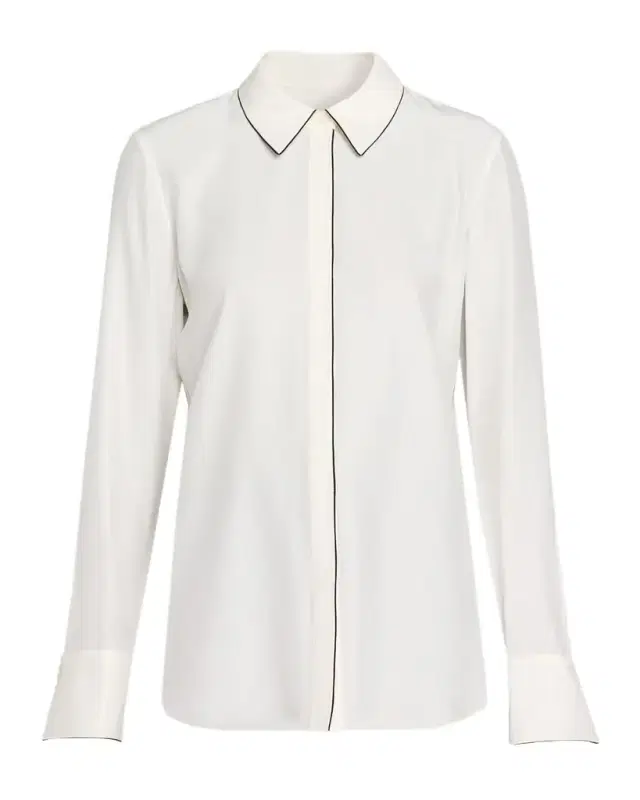Lafayette 148 New York Scottie Contrast-Piped Silk Blouse