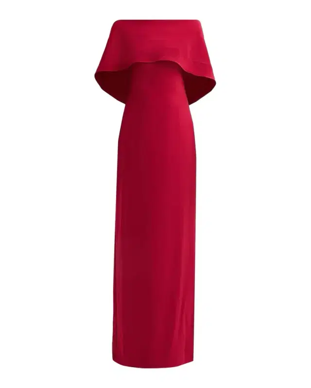 Amsale Stretch Crepe Scarf Column Gown