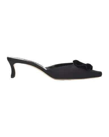 Manolo Blahnik Caulon 50MM Satin Velvet-Trimmed Mules | Thumbnail 1 Manolo Blahnik Caulon 50MM Satin Velvet-Trimmed Mules | Thumbnail 1