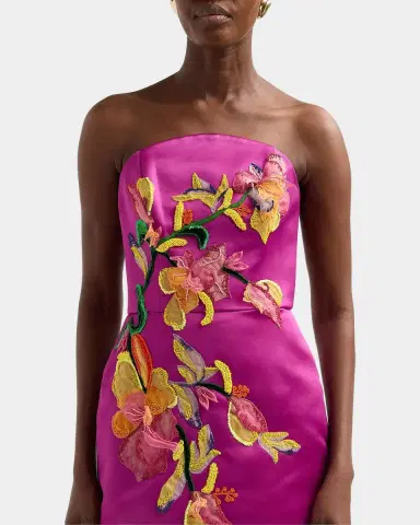 Amsale Floral Satin Strapless Column Gown | Thumbnail 5