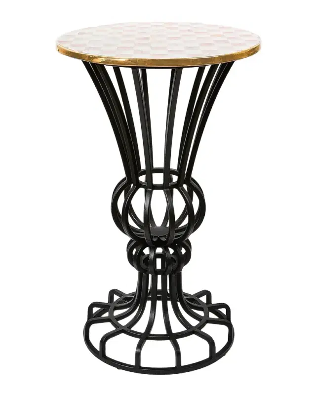 MacKenzie-Childs Rosy Check Pedestal Accent Table