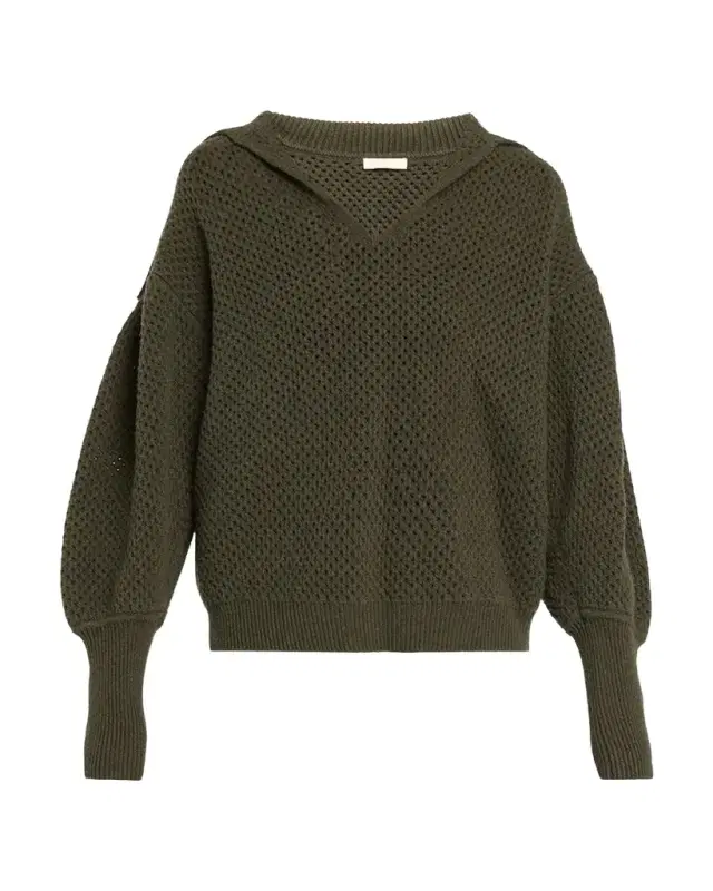 Ulla Johnson Lila Wool Open Knit Sailor-Collar Sweater