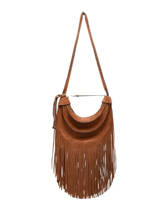 Farm Rio Fringed Suede Banana Hobo Bag
