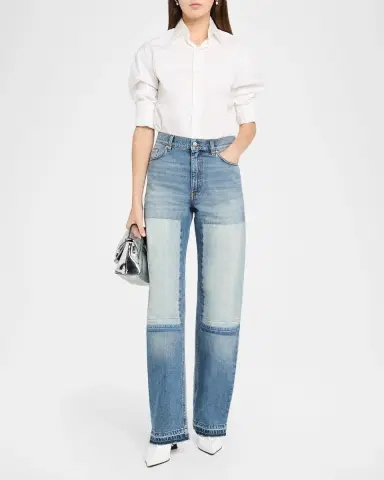 Stella McCartney Mid-Rise Patchwork Straight-Leg Jeans | Thumbnail 2 Stella McCartney Mid-Rise Patchwork Straight-Leg Jeans | Thumbnail 2