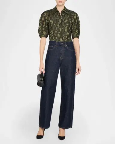 Gabriela Hearst Sansi Textured Jacquard Puff-Sleeve Button-Down Top | Thumbnail 2 Gabriela Hearst Sansi Textured Jacquard Puff-Sleeve Button-Down Top | Thumbnail 2