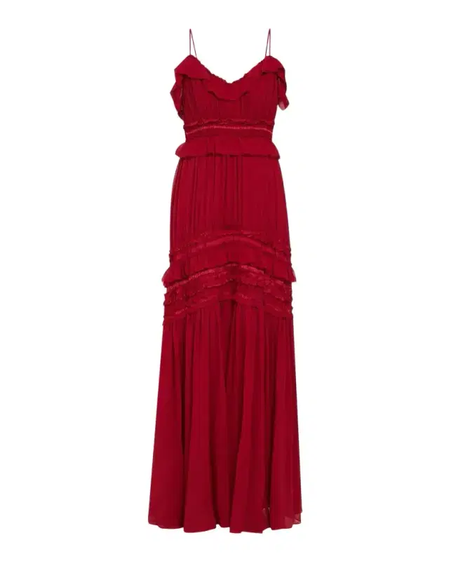 Ulla Johnson Dorothea Ribbon-Trim Ruffle Silk Gown