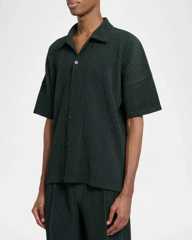 Homme Plissé Issey Miyake Men's Pleated Short-Sleeve Shirt | Thumbnail 4 Homme Plissé Issey Miyake Men's Pleated Short-Sleeve Shirt | Thumbnail 4