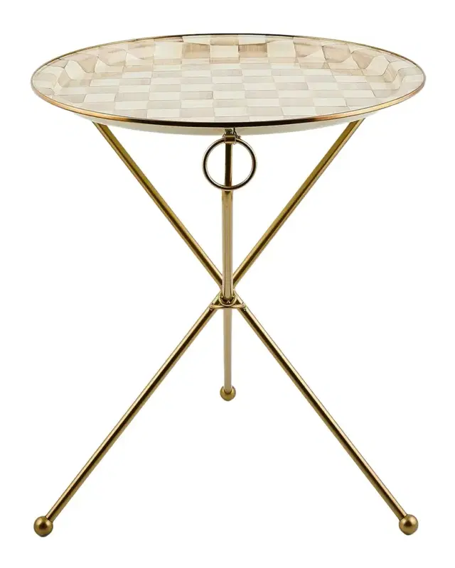 MacKenzie-Childs Mocha Check Enamel Tilt Accent Table