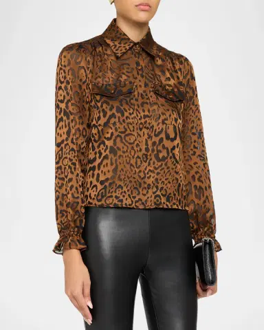 Generation Love Priya Leopard Georgette Shirt | Thumbnail 4 Generation Love Priya Leopard Georgette Shirt | Thumbnail 4