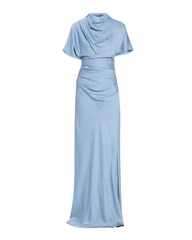 Simkhai Annibelis Draped Cape-Sleeve Satin Gown