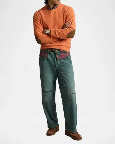 Polo Ralph Lauren Men's Wool and Cashmere Suede Elbow-Patch Crewneck Sweater | Thumbnail 2