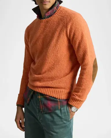 Polo Ralph Lauren Men's Wool and Cashmere Suede Elbow-Patch Crewneck Sweater | Thumbnail 4