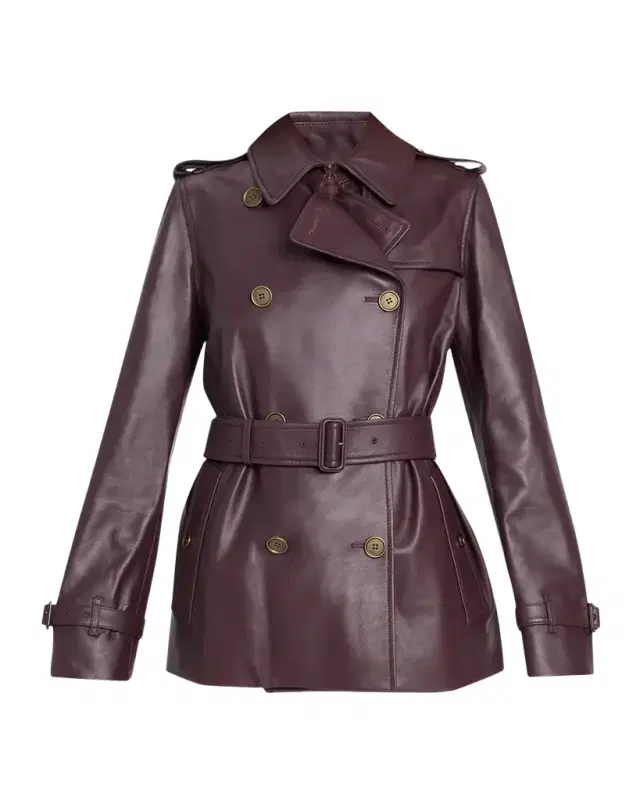 Burberry Kensington Leather Belted Short Trench Jacket