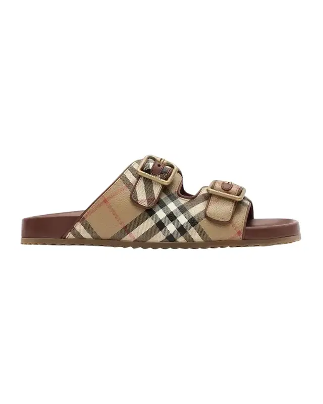 Burberry Urchin Check Dual-Buckle Slide Sandals