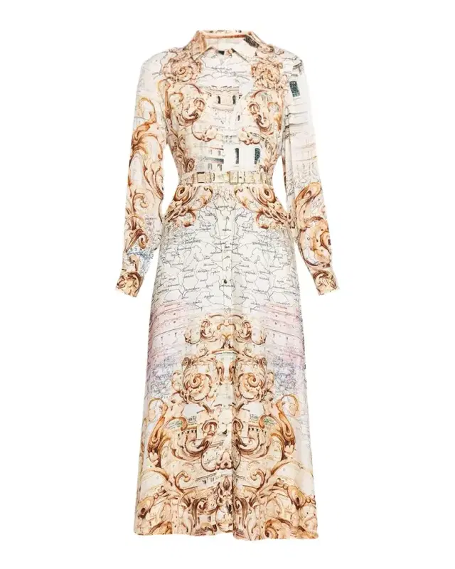 Elie Tahari The Anna Swirling Map-Print Midi Shirtdress