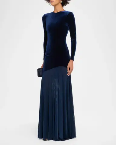Chiara Boni La Petite Robe Janina Velvet A-Line Gown | Thumbnail 4 Chiara Boni La Petite Robe Janina Velvet A-Line Gown | Thumbnail 4