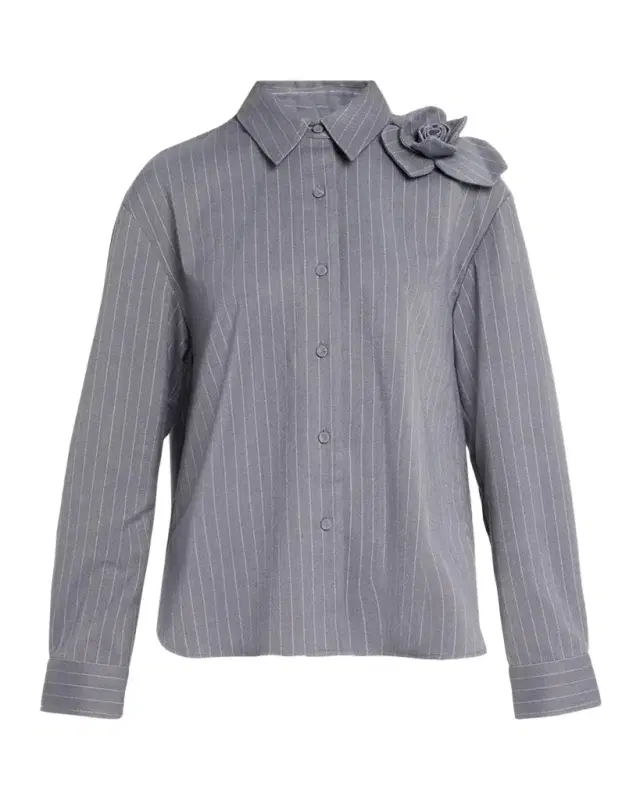 Aknvas Flor 3D Rose Pinstripe Top