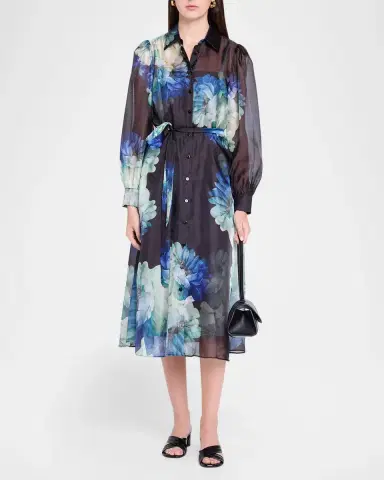 Elie Tahari Romy Floral Organza Self-Belt Midi Shirtdress | Thumbnail 2